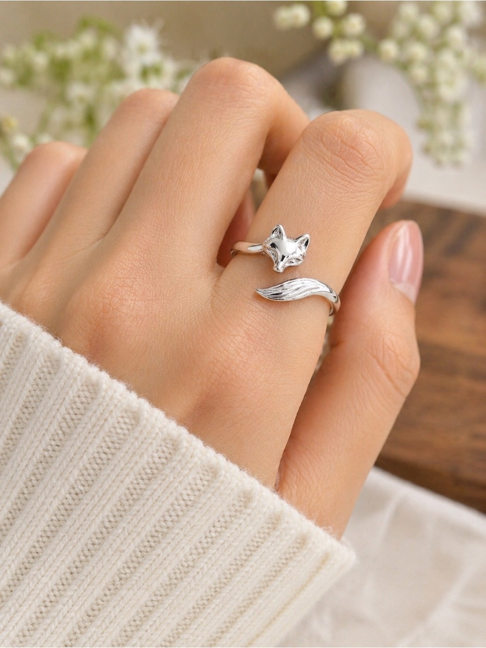 Sterling Silver Fox Wrap Ring Adjustable Pinky Ring NIP